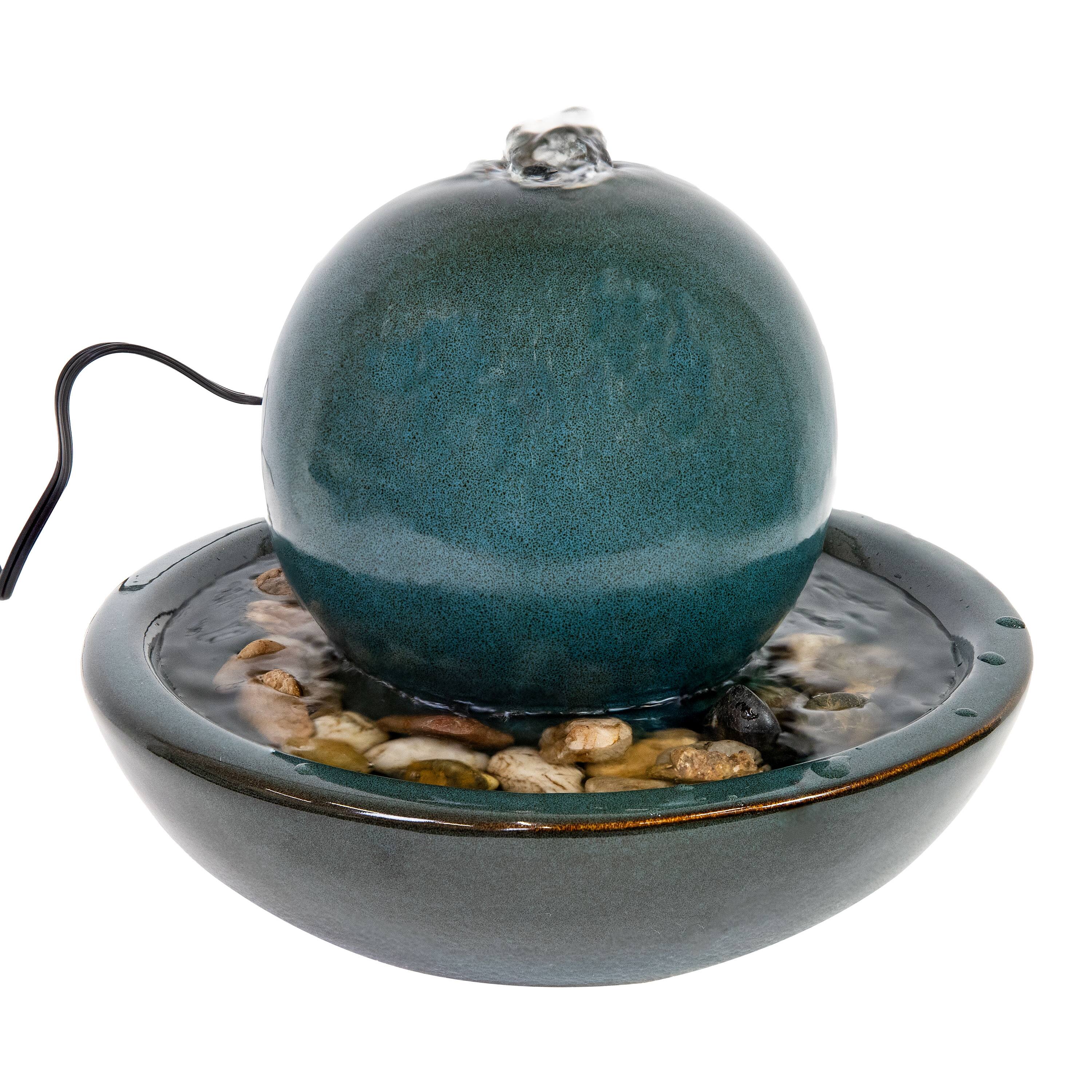 Alt View 7. Sunnydaze - Ceramic Indoor Tabletop Water Fountain with Orb 4pk - Teal.