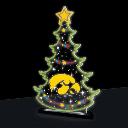 Front. Evergreen Enterprises - Iowa Hawkeyes 10" LED Tabletop Christmas Tree Desklite Sign - Green.