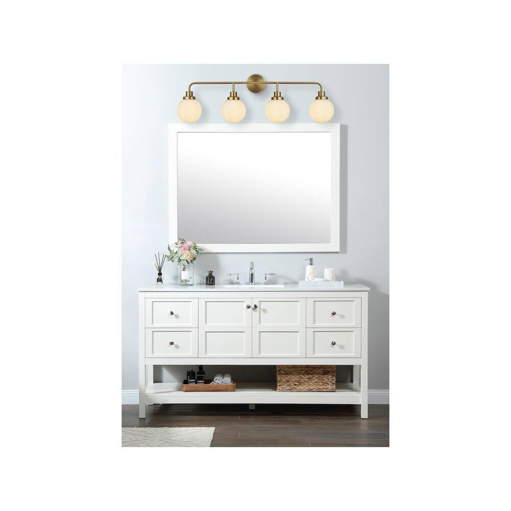Alt View 4. Living District - Hanson 37 inch Wall Sconce in Satin Gold - Satin Gold And Opal White.