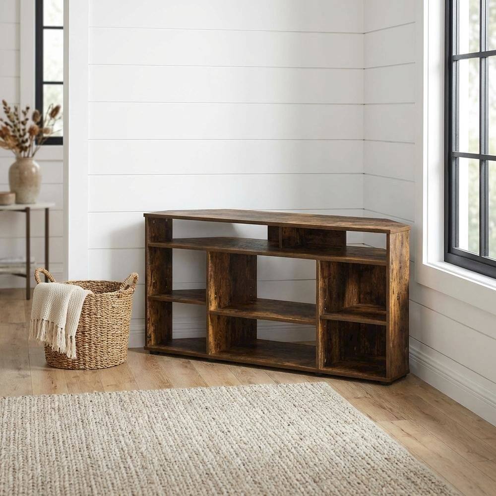 Alt View 1. FurniFact - Gold Corner TV Stand for Up to 55-Inch Screens, Rubberwood & Walnut Veneers - Gray.