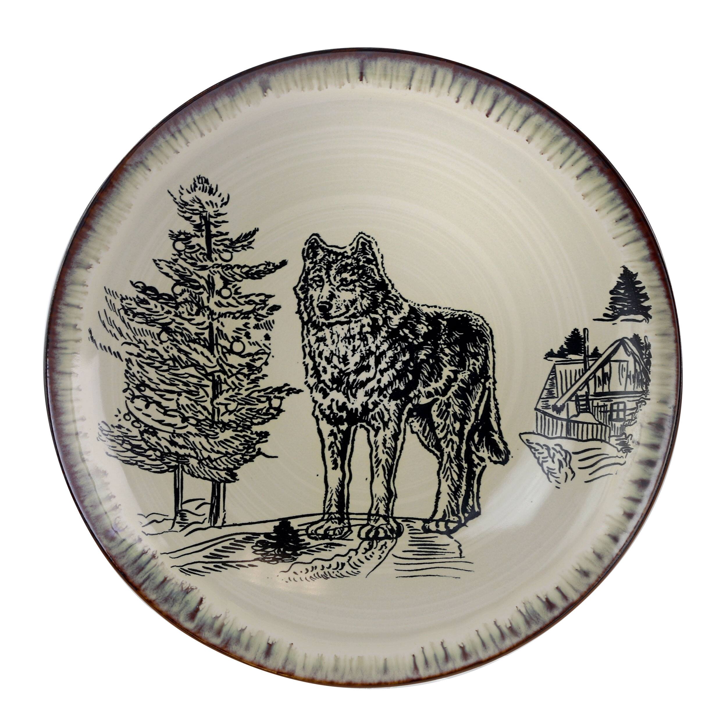Alt View 8. Elama - Elama Majestic Wolf 16 Piece Luxurious Stoneware Dinnerware with Complete Setting for 4 - Taupe and Brown.