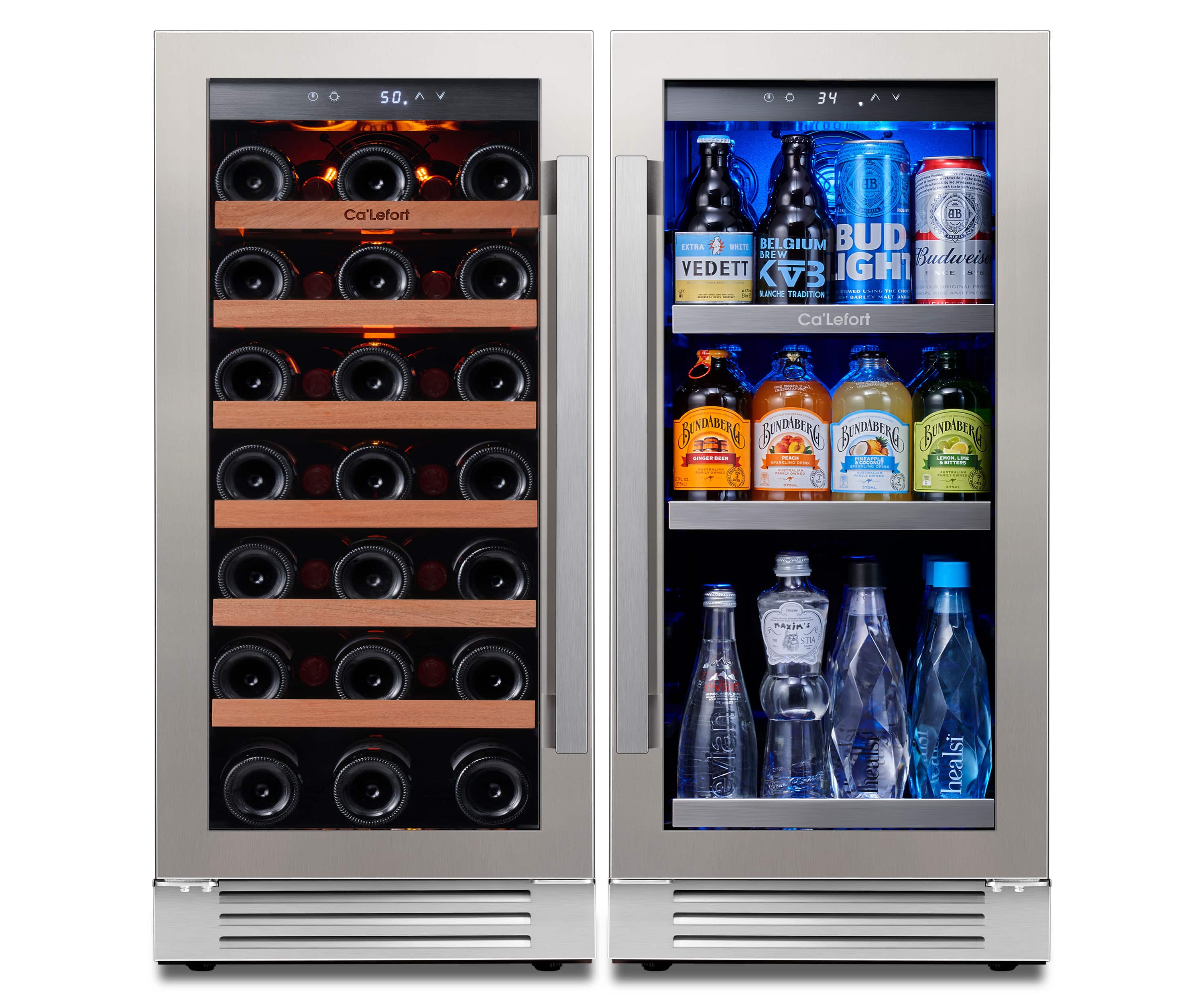Ca'Lefort - 30" Wine & Beverage Fridge, 15" Cooler + 15" Fridge, Glass Door, 3 LED, 6.0 Cu.ft, Built-in - Stainless Steel