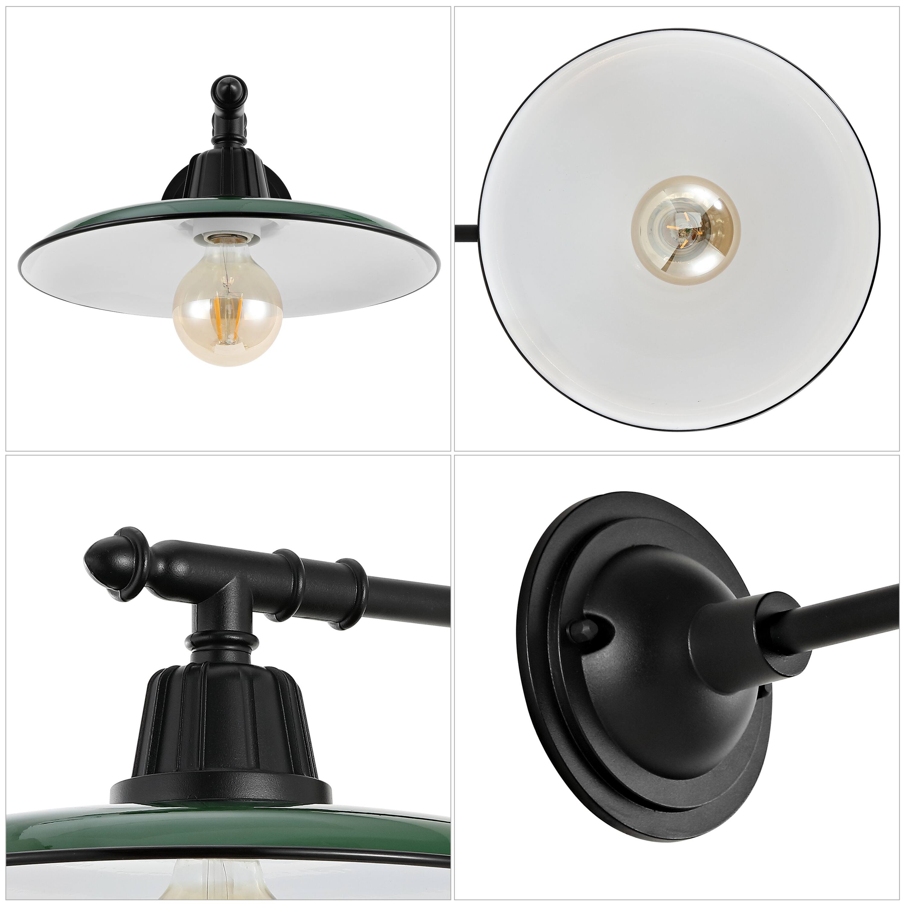 Alt View 4. Jonathan Y - Bonner 12" 1-Light Farmhouse Industrial Indoor/Outdoor Iron LED Victorian Arm Outdoor Sconce, Green - Green/Black.