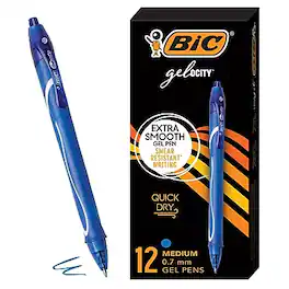 BIC - Gel-ocity Quick Dry Retractable Gel Pens, Medium Point, 0.7 mm, Ink, Dozen - Blue
