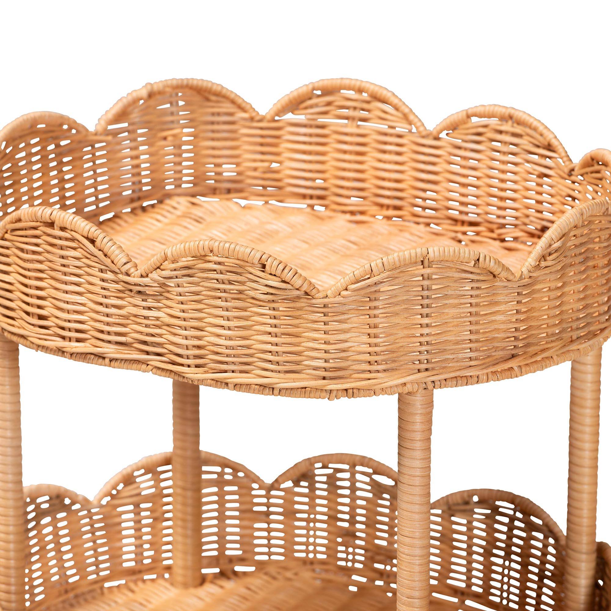 Back. bali & pari - bali & pari Bulana Natural Rattan 3-Tier Rolling Storage Cart - Light Honey.