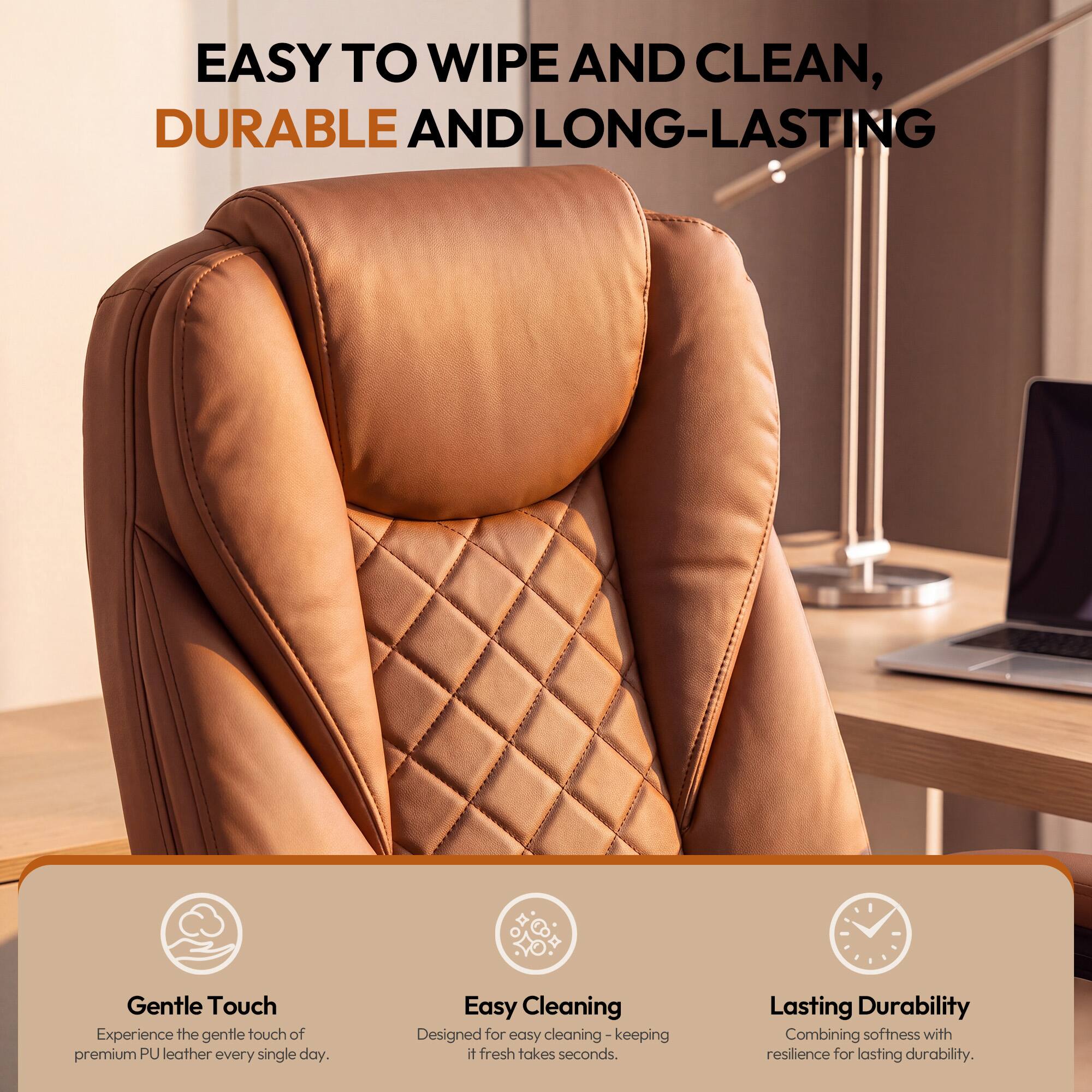 EASY TO WIPE AND CLEAN, DURABLE AND LONG-LASTING

Gentle Touch
Experience the gentle touch of premium PU leather every single day.

Easy Cleaning
Designed for easy cleaning-keeping it fresh takes seconds.

Lasting Durability
Combining softness with resilience for lasting durability.