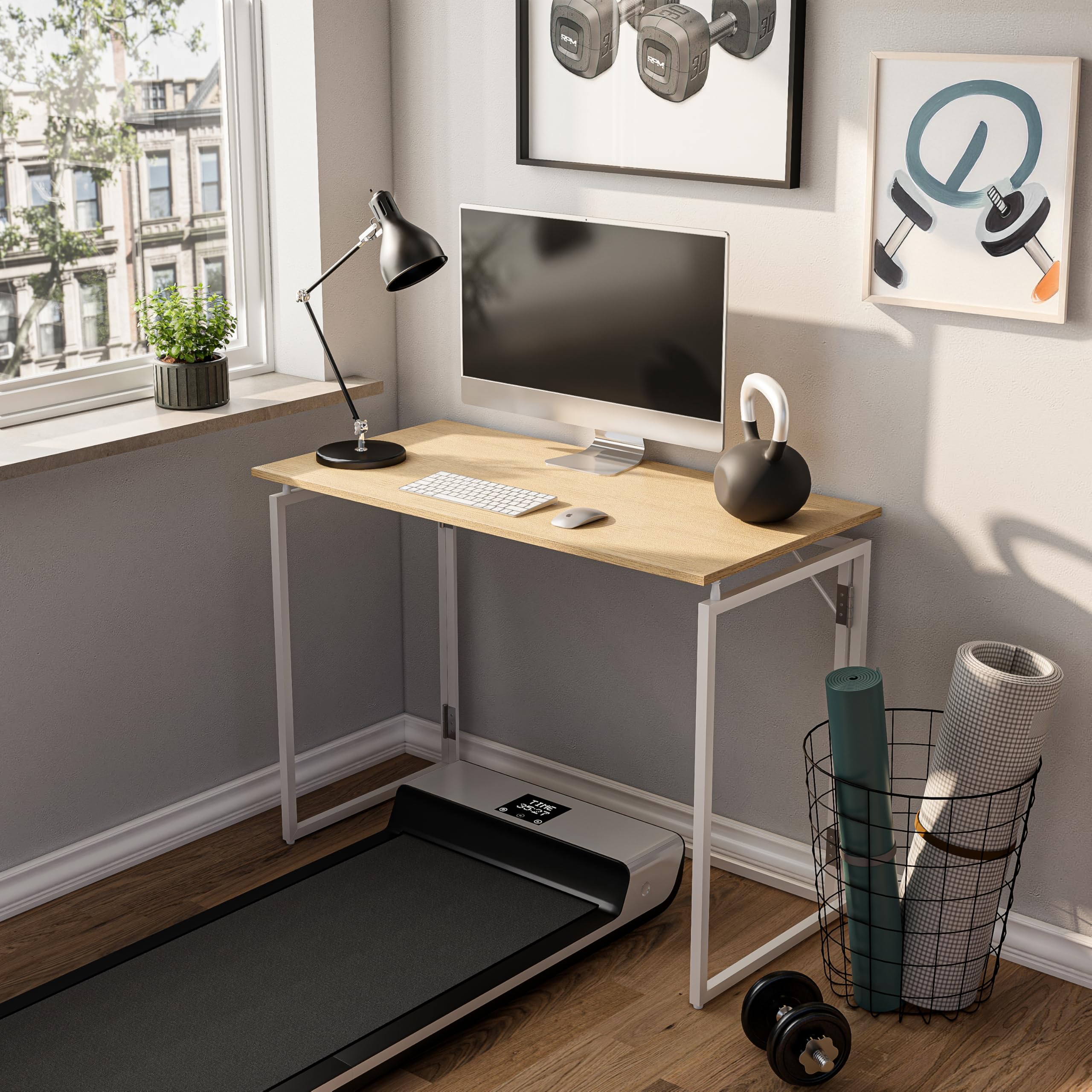 Alt View 2. METALTON - Folding Desk Small Foldable For Space Minimalist Saving Collapsible Portable Table Craft Writing Study An - White.