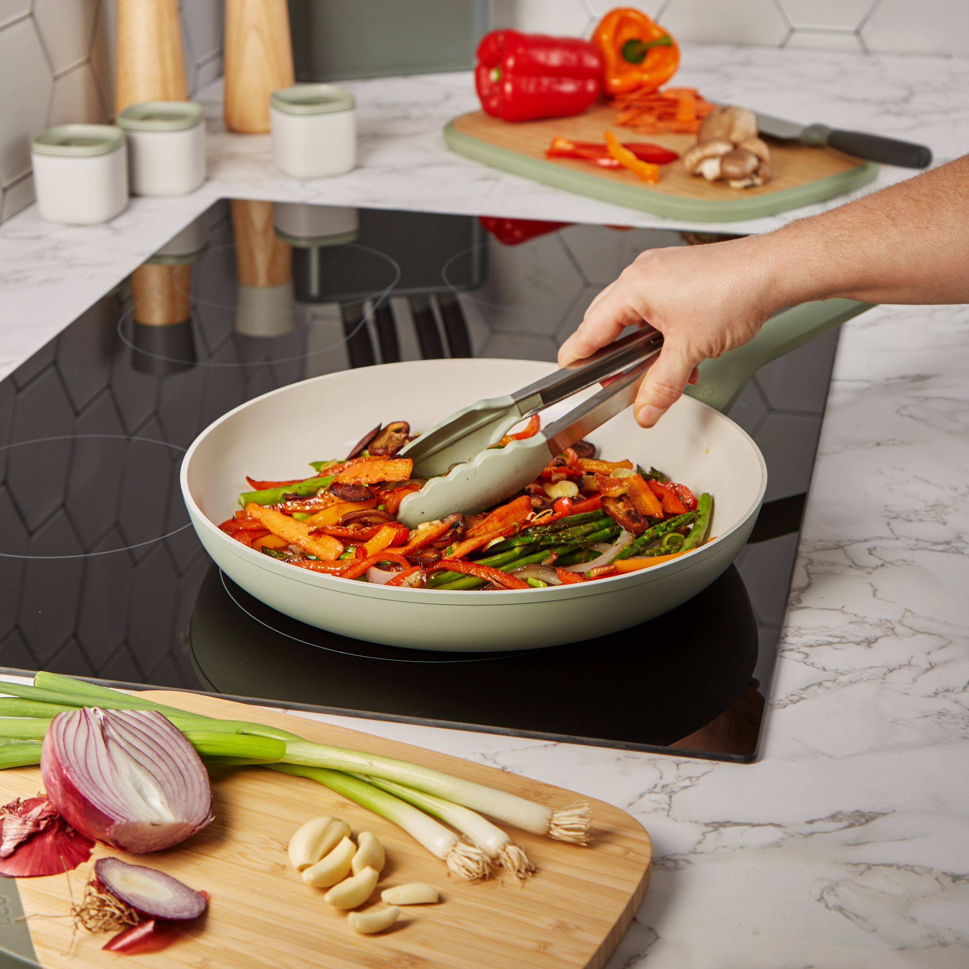 Left. BergHOFF - BergHOFF Balance Nonstick Ceramic Frying Pan 12", Recycled Aluminum, Sage - Sage.