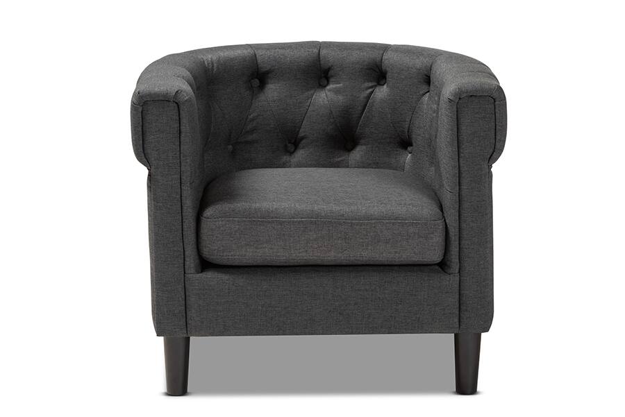 Angle. Baxton Studio - Bisset Classic and Traditional Gray Fabric Upholstered Chesterfield Chair - Charcoal.