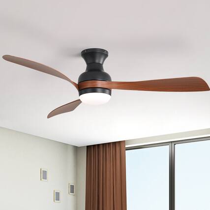Front. Sofucor - 52'' Ceiling Fans with Lights and Remote Dimmable LED Quiet DC Motor Flush Mount Ceiling Fan for Indoor Outdoor Bedroom - Black - Deep Grain.