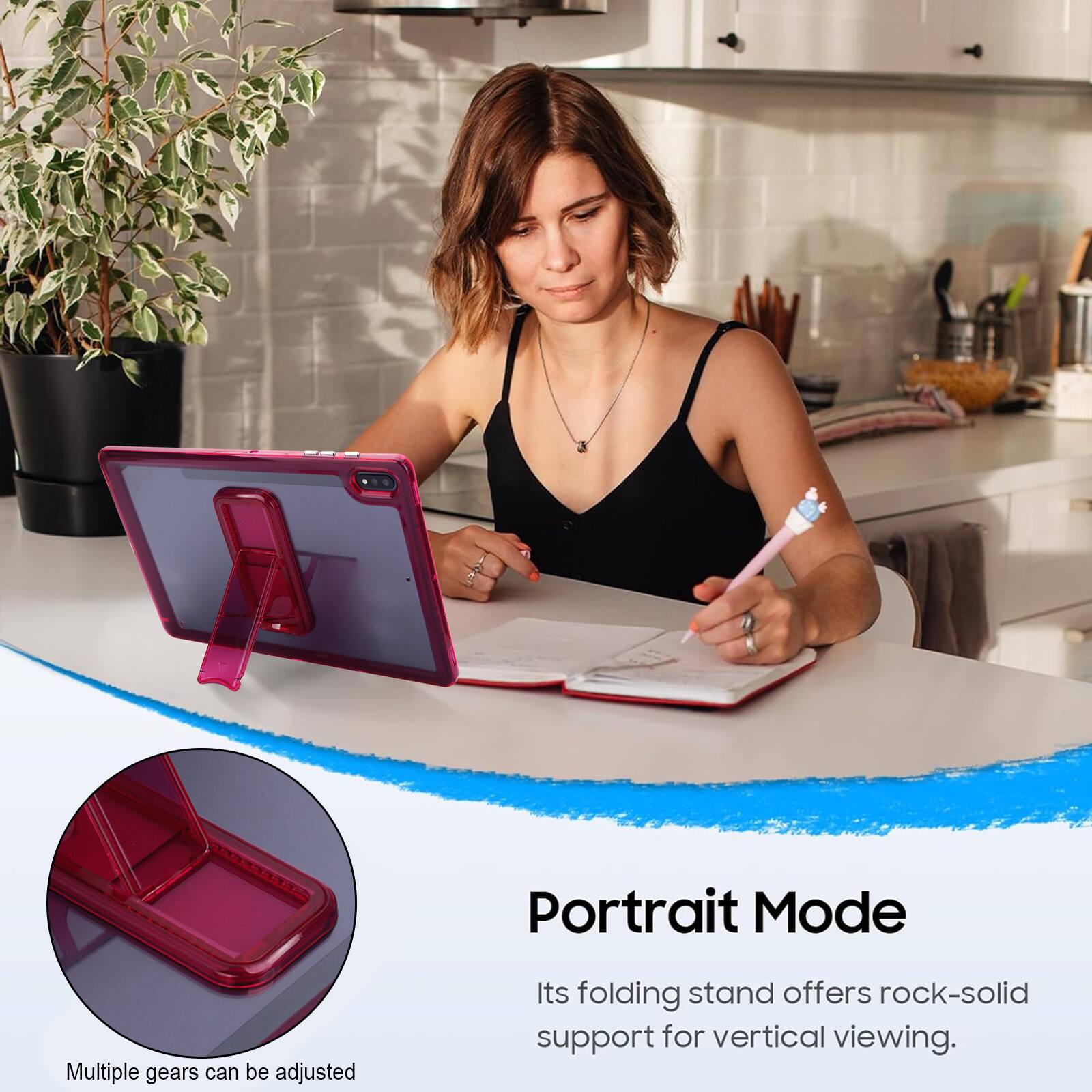 Portrait Mode  
Multiple gears can be adjusted  
Its folding stand offers rock-solid support for vertical viewing.