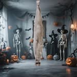 Winado - 3FT Halloween Hanging Cocoon Skeleton with Motion, Sound, Scary Ghost Prop for Outdoor Yard Patio Lawn Garden Decoration - White