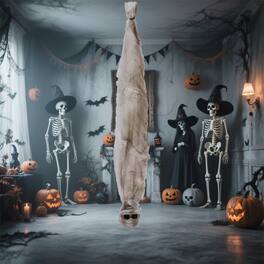 Winado - 3FT Halloween Hanging Cocoon Skeleton with Motion, Sound, Scary Ghost Prop for Outdoor Yard Patio Lawn Garden Decoration - White