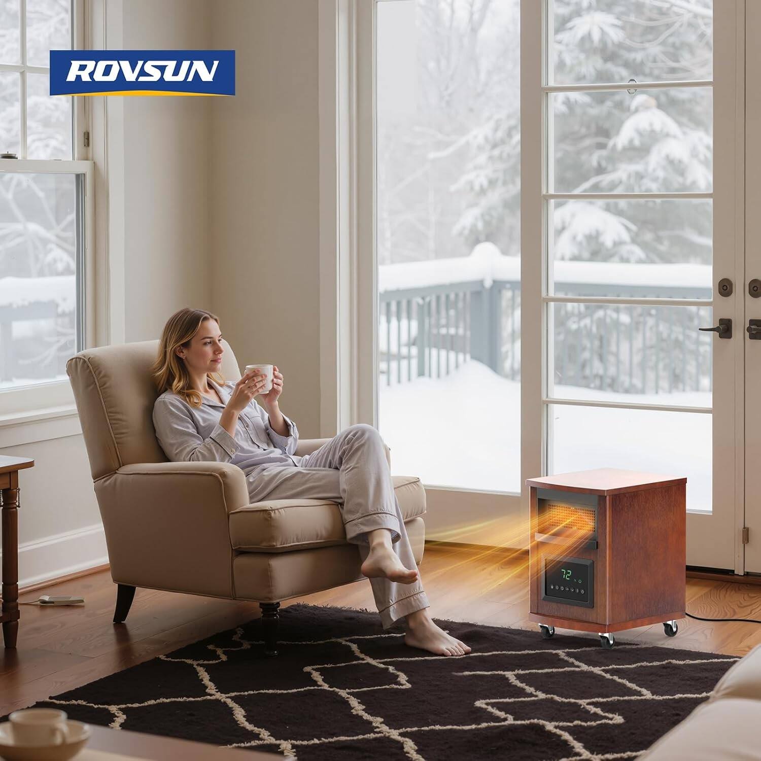 Alt View 3. Winado - 1500W Infrared Quartz Wood Cabinet Heater with Adjustable Thermostat，Tip-over protection and Overheat protection with Re - Brown.