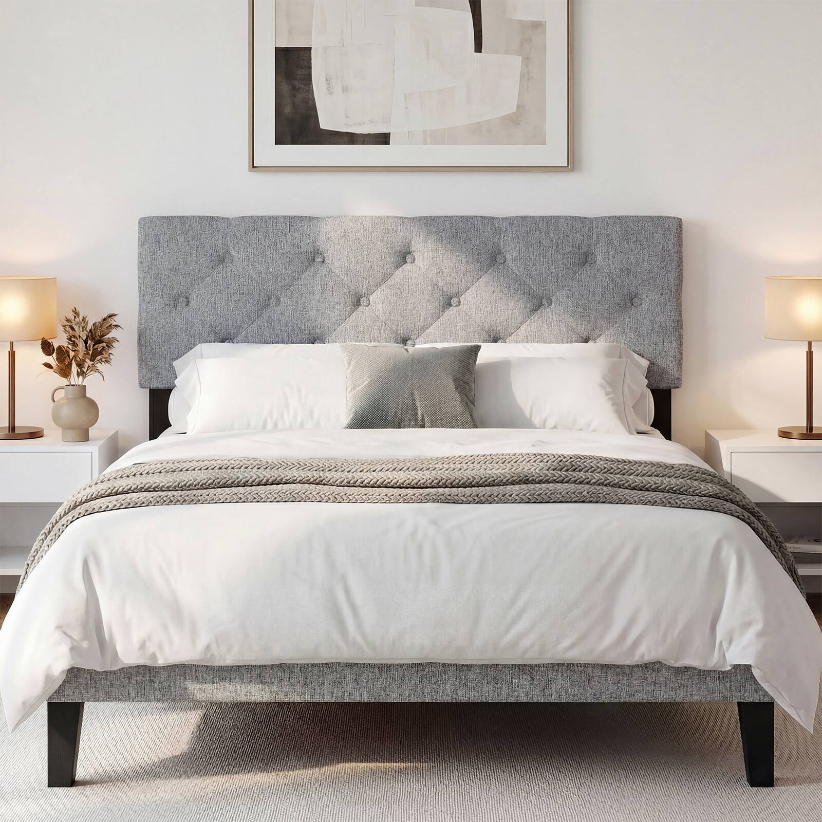 Alt View 4. Gymax - Gymax Upholstered Headboard Queen/Full Size Tufted Linen Fabric Bed Frame Mount Panel Gray - Gray.
