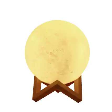 Front. Cluzine - 3D Moon Lamp Night Light, Touch Control, USB Rechargeable, with Wooden Stand, for Bedroom Decor & Gift.