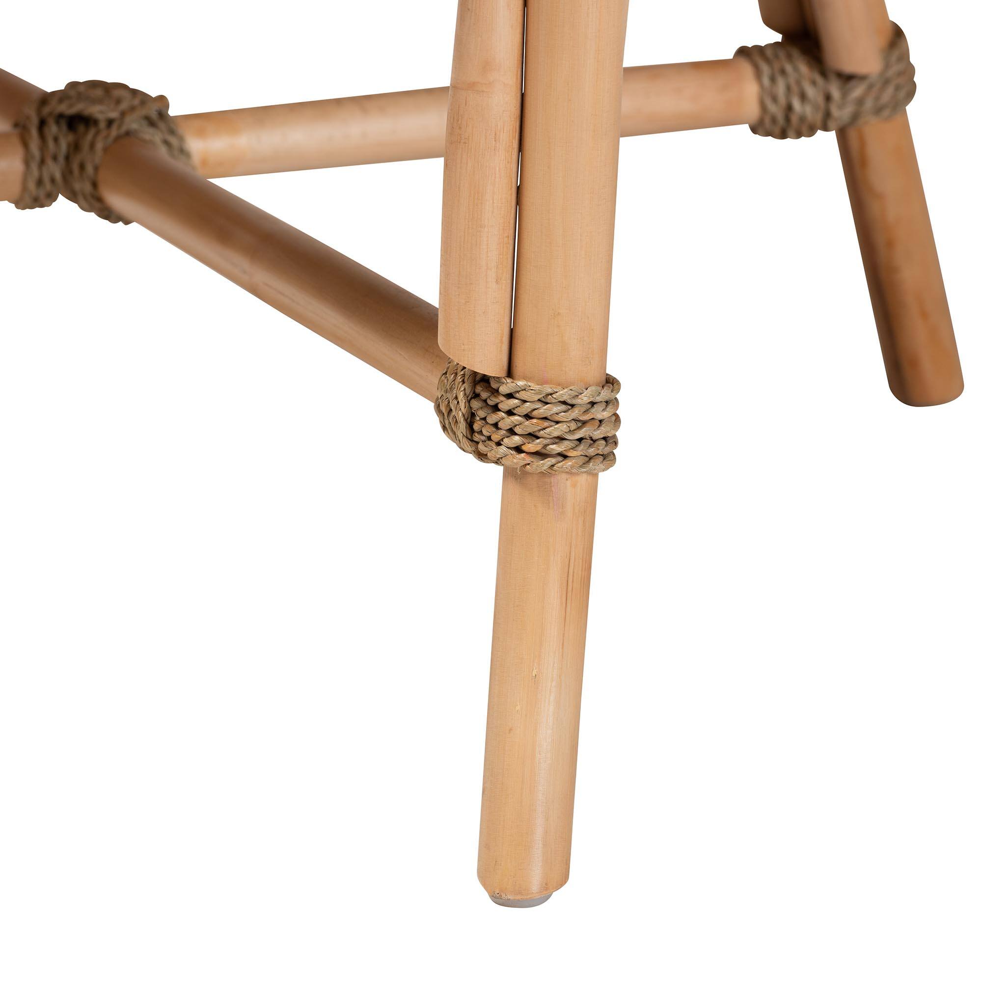 Alt View 2. bali & pari - Kyle Modern Bohemian Woven Rattan Dining Side Chair With Cushion - White/Natural Brown.