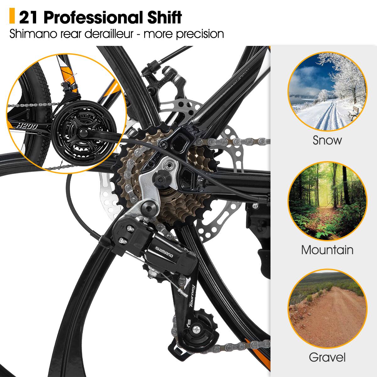 21 Professional Shift Shimano rear derailleur - more precision H200 Snow Mountain Gravel