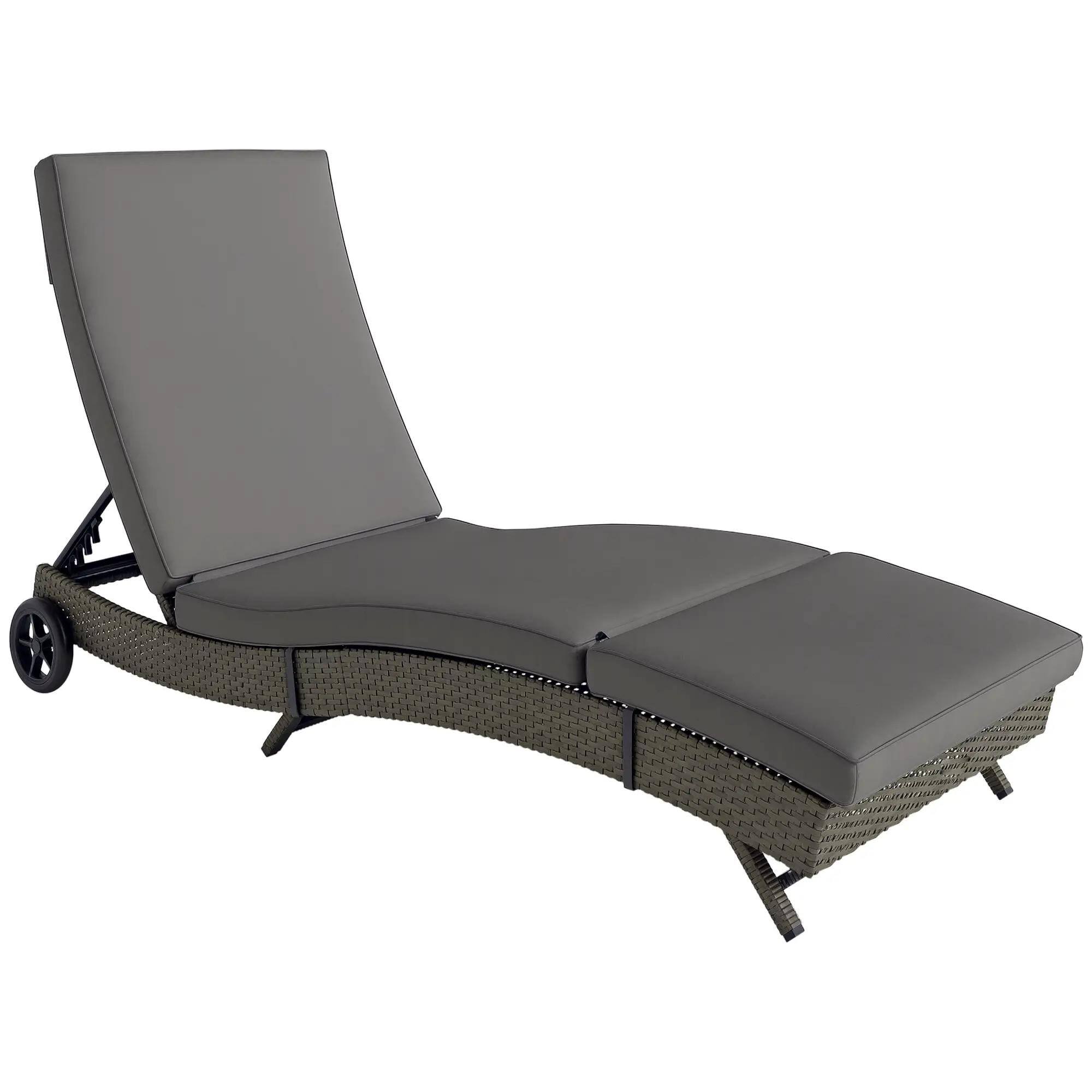 Angle. Resenkos - Resenkos Patio Wicker Chaise Lounge Chair Resenkos, Adjustable Backrest Sun Lounger, PE Rattan, Gray - Gray.