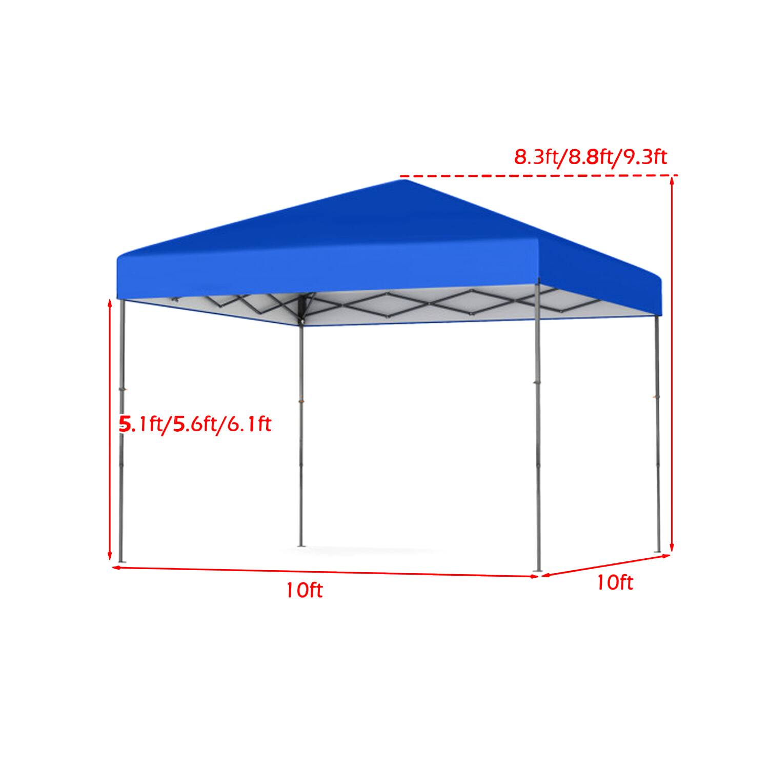 8.3ft/8.8ft/9.3ft  
5.1ft/5.6ft/6.1ft  
10ft x 10ft