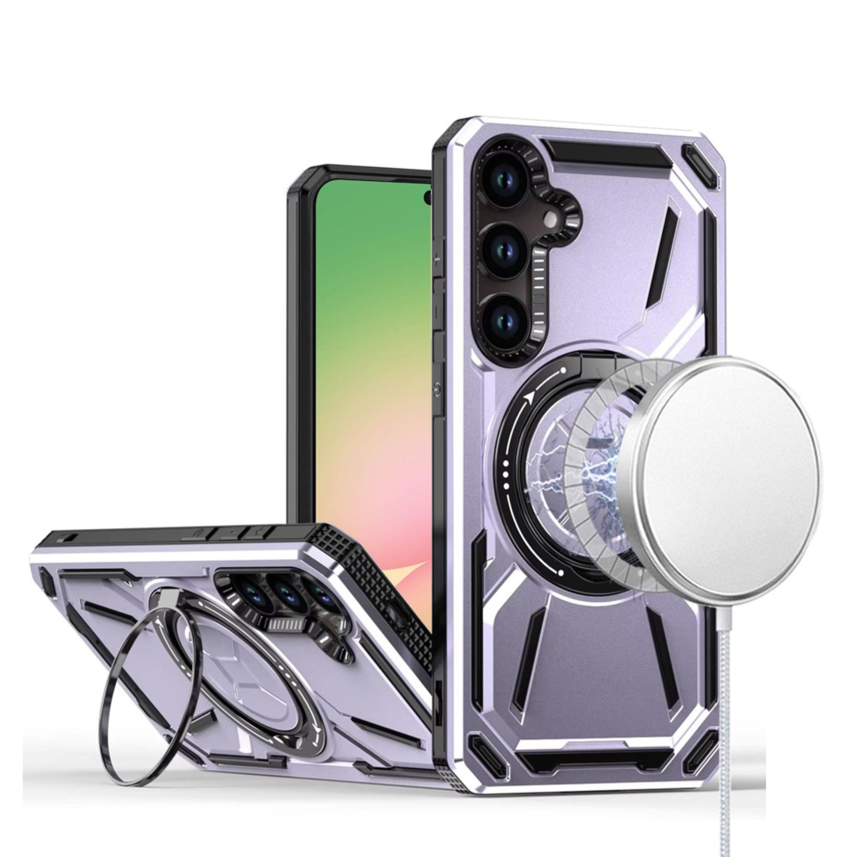 Angle. Kitcheniva - Shockproof Magnetic Circle Metal Stand Rotating Phone Case With Tempered Glass For Samsung Galaxy A57 5G Light Purple - Light Purple.