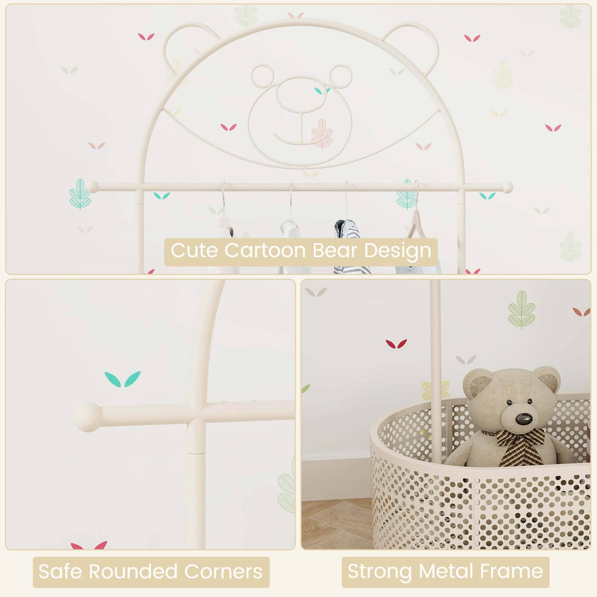 Cute Cartoon Bear Design, Safe Rounded Corners, Strong Metal Frame