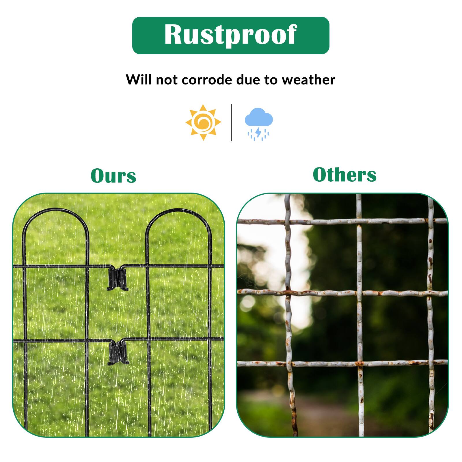 Rustproof  
Will not corrode due to weather  

Ours  
Others