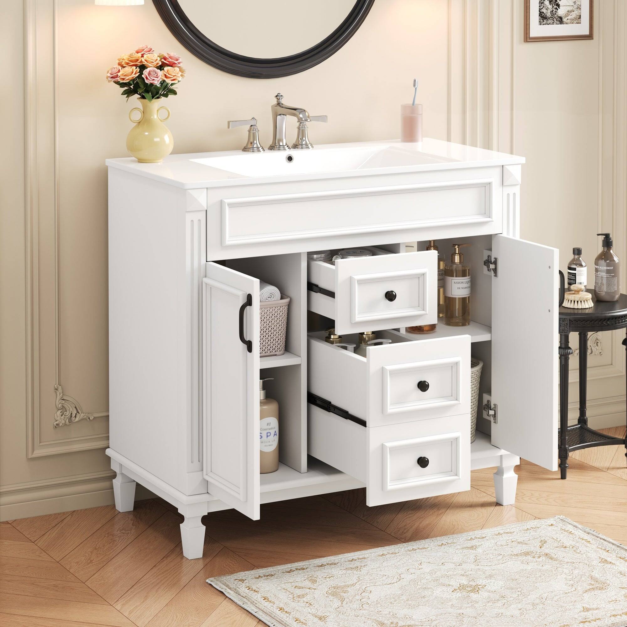 Alt View 2. Boyel Living - 36 Inch Bathroom Vanity with Ceramic Sink 2 Doors 2 Drawers White - White.