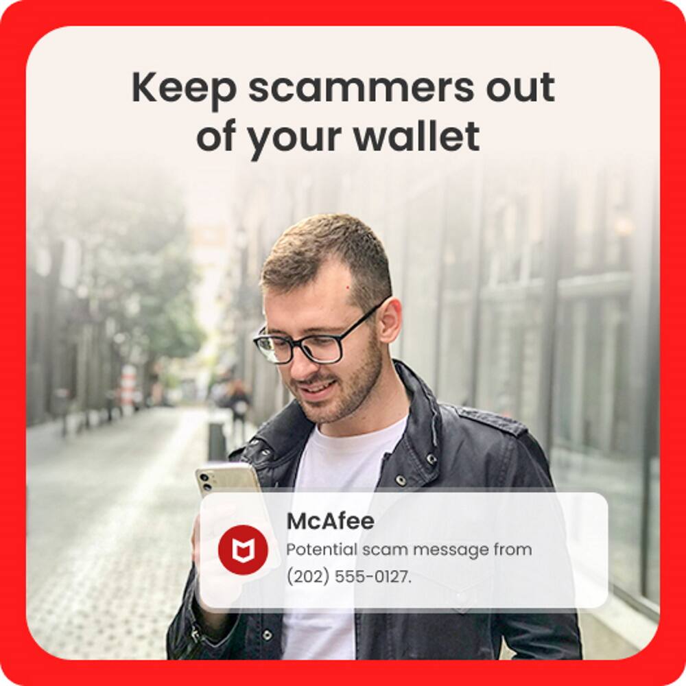 Keep scammers out of your wallet with McAfee. Potential scam message from (202) 555-0127.