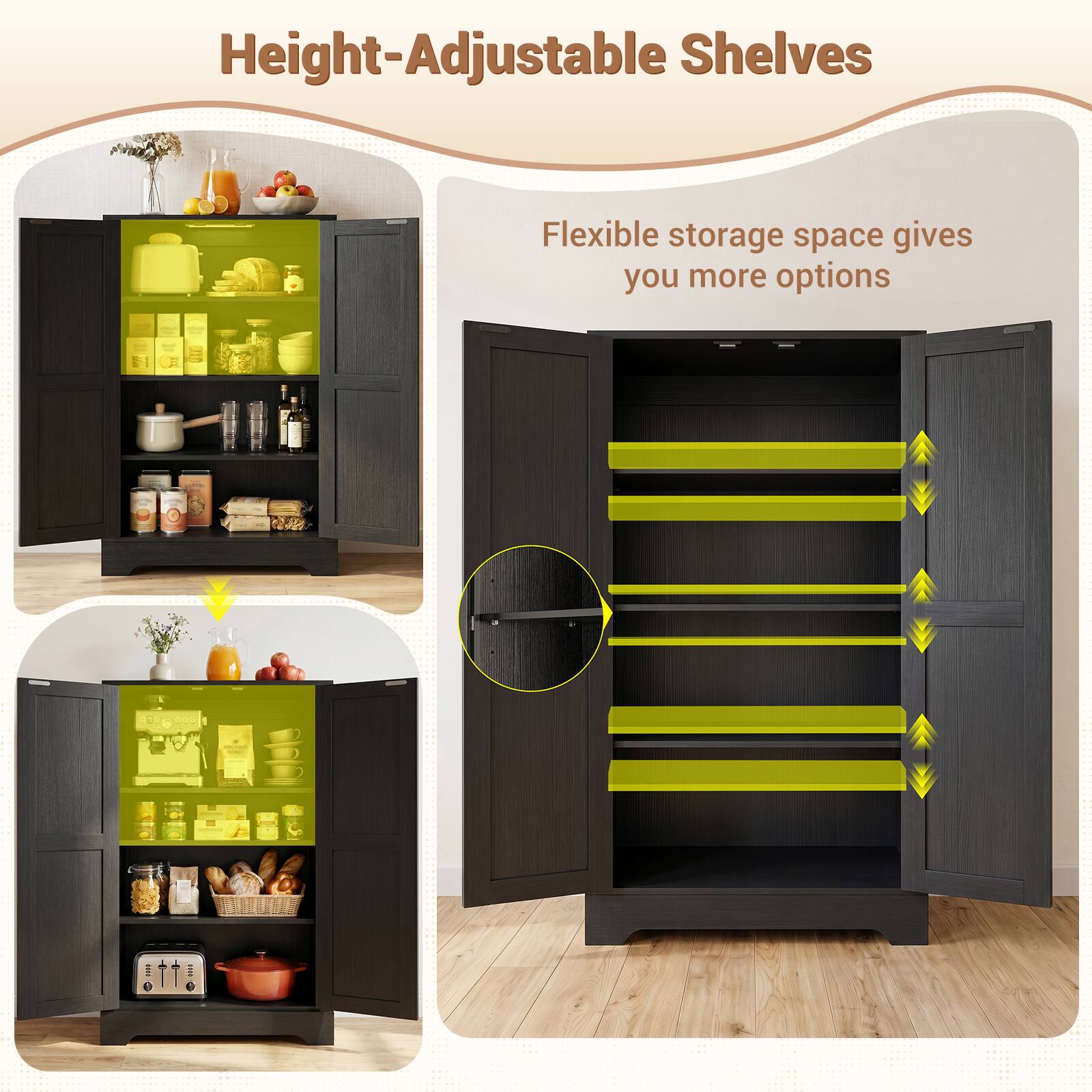 Height-Adjustable Shelves  
Flexible storage space gives you more options