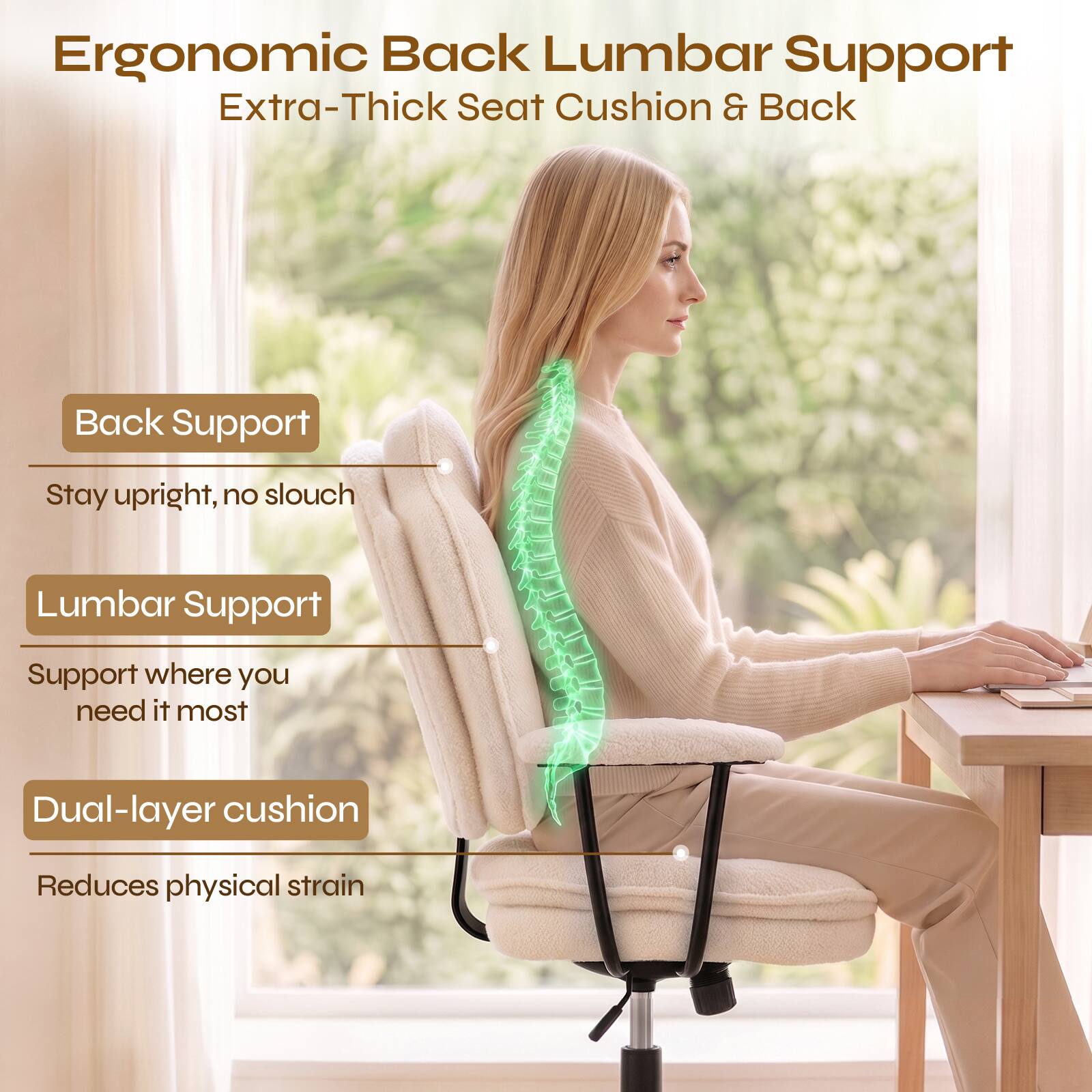 Pinmoco Ergonomic Office Chair with Padded Armrests and High Back ...