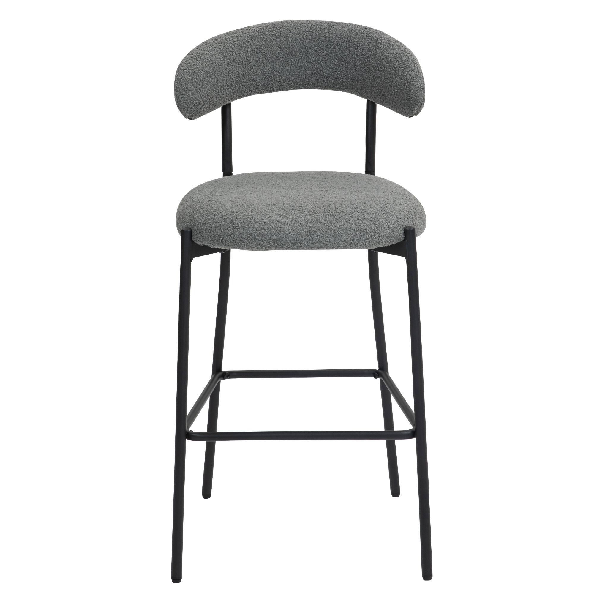 Angle. GOODSILO - 26"" Counter Height Bar Stool - Teddy Fabric Kitchen Island Stool with Black Base - Grey.