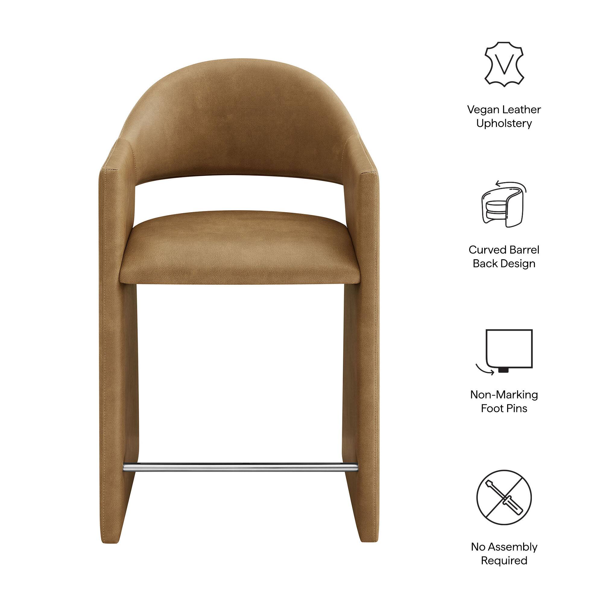 - Vegan Leather Upholstery
- Curved Barrel Back Design
- Non-Marking Foot Pins
- No Assembly Required