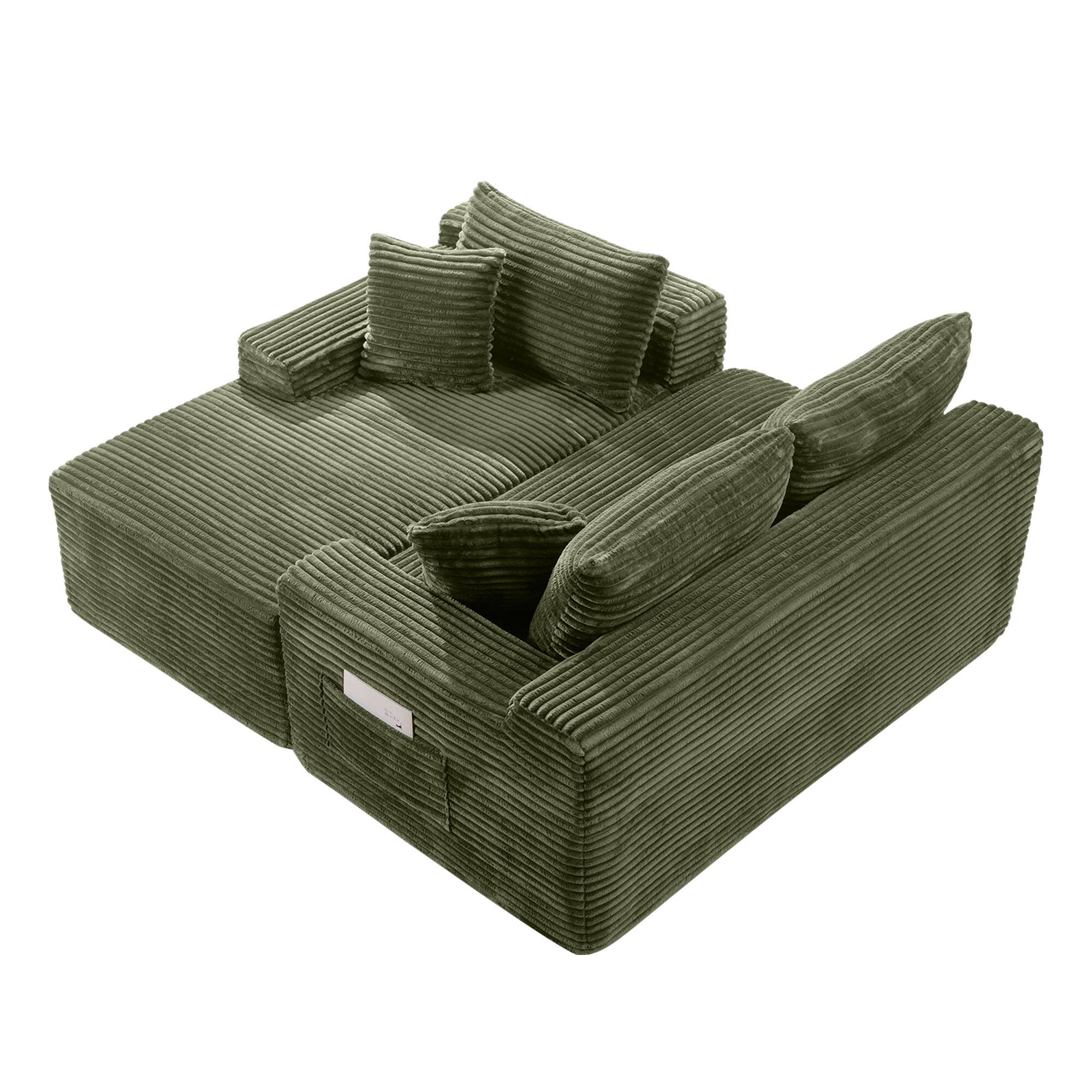 Left. Anysun - 107" Rabbit Hair Modular Cloud L-Shaped Sofa w/ Recliner, Modern Sleeper, Deep Seat, No Assembly Needed - Green.