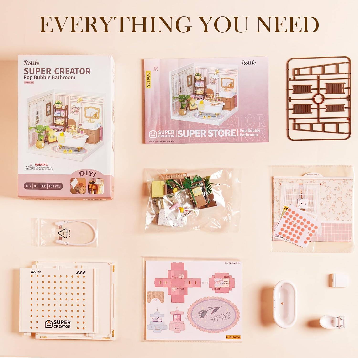 EVERYTHING YOU NEED

Rolife SUPER CREATOR Pop Bubble Bathroom DW014B

Rolife SUPER STORE CREATOR Pop Bubble Bathroom

DIY! 8+ LED 103 PCS

Rolife SUPER CREATOR