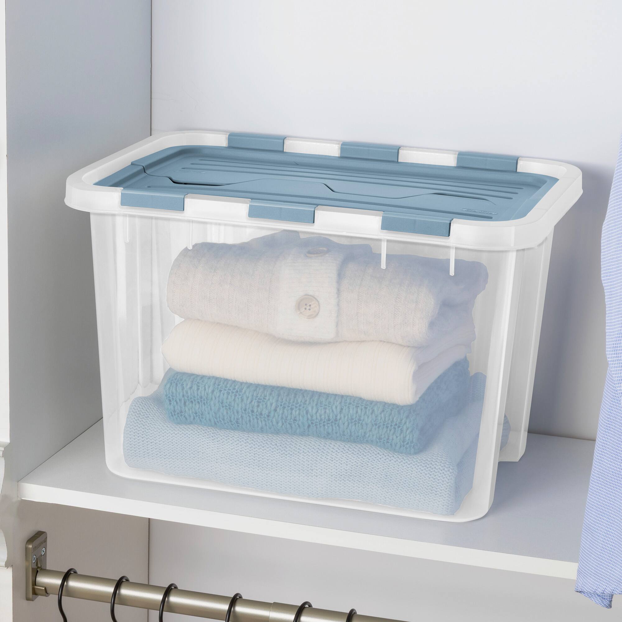 Alt View 4. Sterilite - Sterilite 30 Qt Hinged Lid Storage Box, Plastic Container, Washed Blue, 12 Pack.