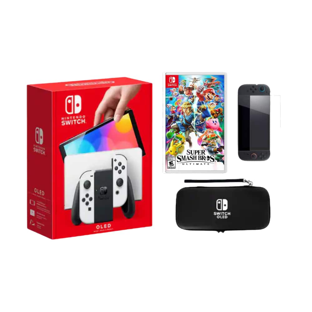 Switch Oled White Bundle With Accessories and Super Smash Bros Game - Nintendo Switch 2