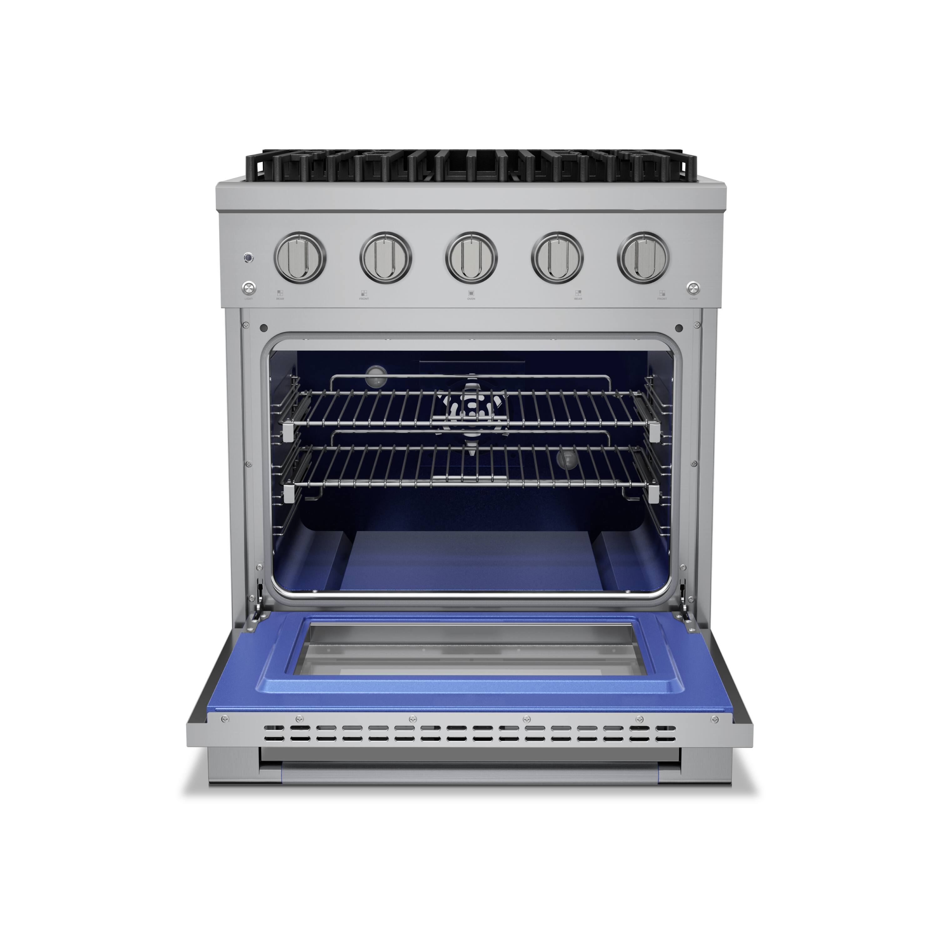 Angle. Hauslane - HausPro 30 in. 4 Burners (20,000 BTU) Freestanding Dual Fuel Range in Stainless Steel with Convection Oven Silver - Stainless Steel.