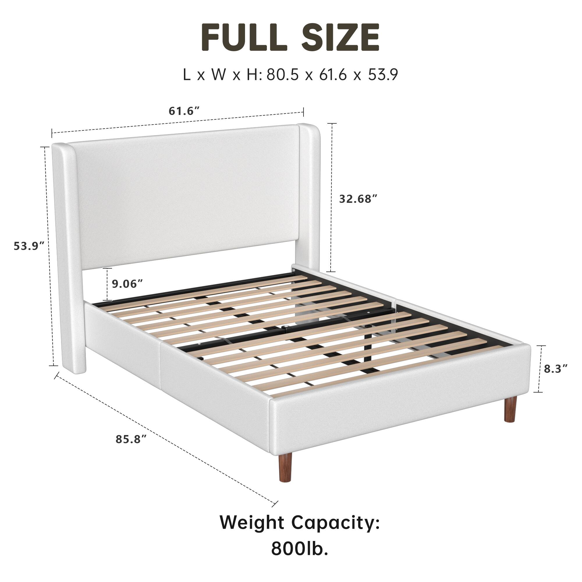 FULL SIZE  
L x W x H: 80.5" x 61.6" x 53.9"  
Weight Capacity: 800lb.