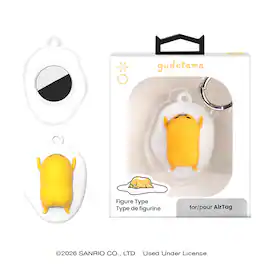 iFace - Sanrio Gudetama Egg Apple AirTag Case Accessory Silicone Protective Cover Character Design with Carabiner Clip - Gudetama (Egg)