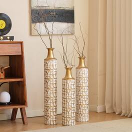 Anysun - Floor Vases Set of 3 - 32/28/24 Inch Vintage Twig Design for Home Decor, Antique Worn Finish - Gold