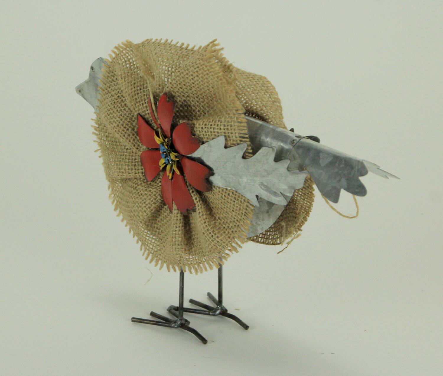 Alt View 2. Zeckos - Metal and Burlap Rustic Flower Bird Sculptures Set of 3 - Multicolored.