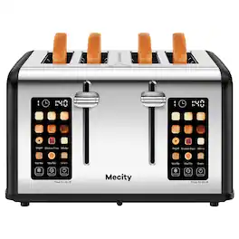 Mecity - 4-Slice Toaster with Touchscreen, Stainless Steel, Wide Slots, 6 Browning Settings, Digital Display - Matte Black