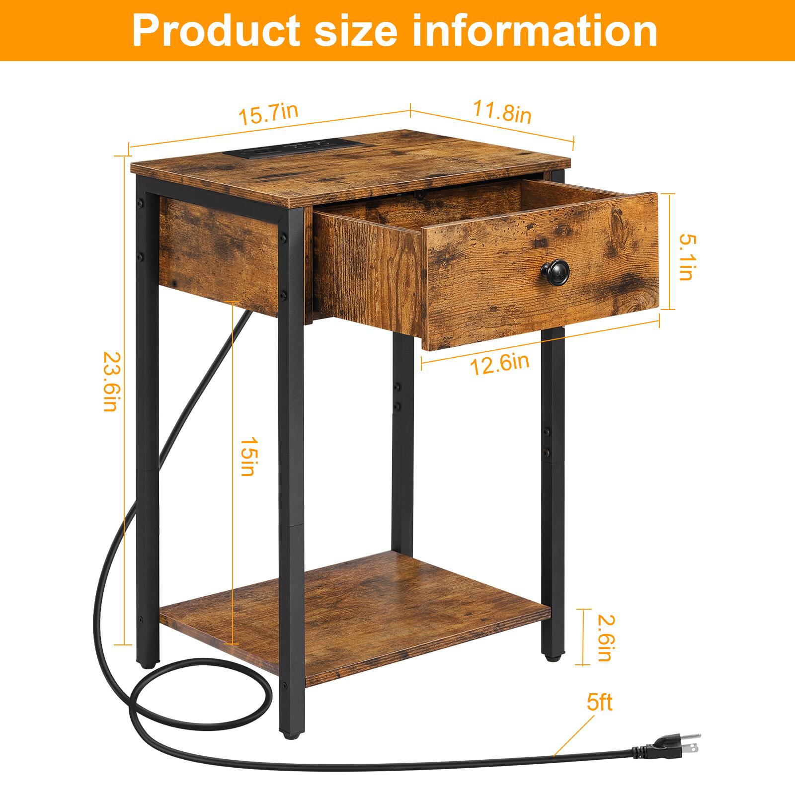Product size information: 15.7in x 11.8in x 5.1in x 23.6in x 15in x 12.6in x 2.6in x 5ft