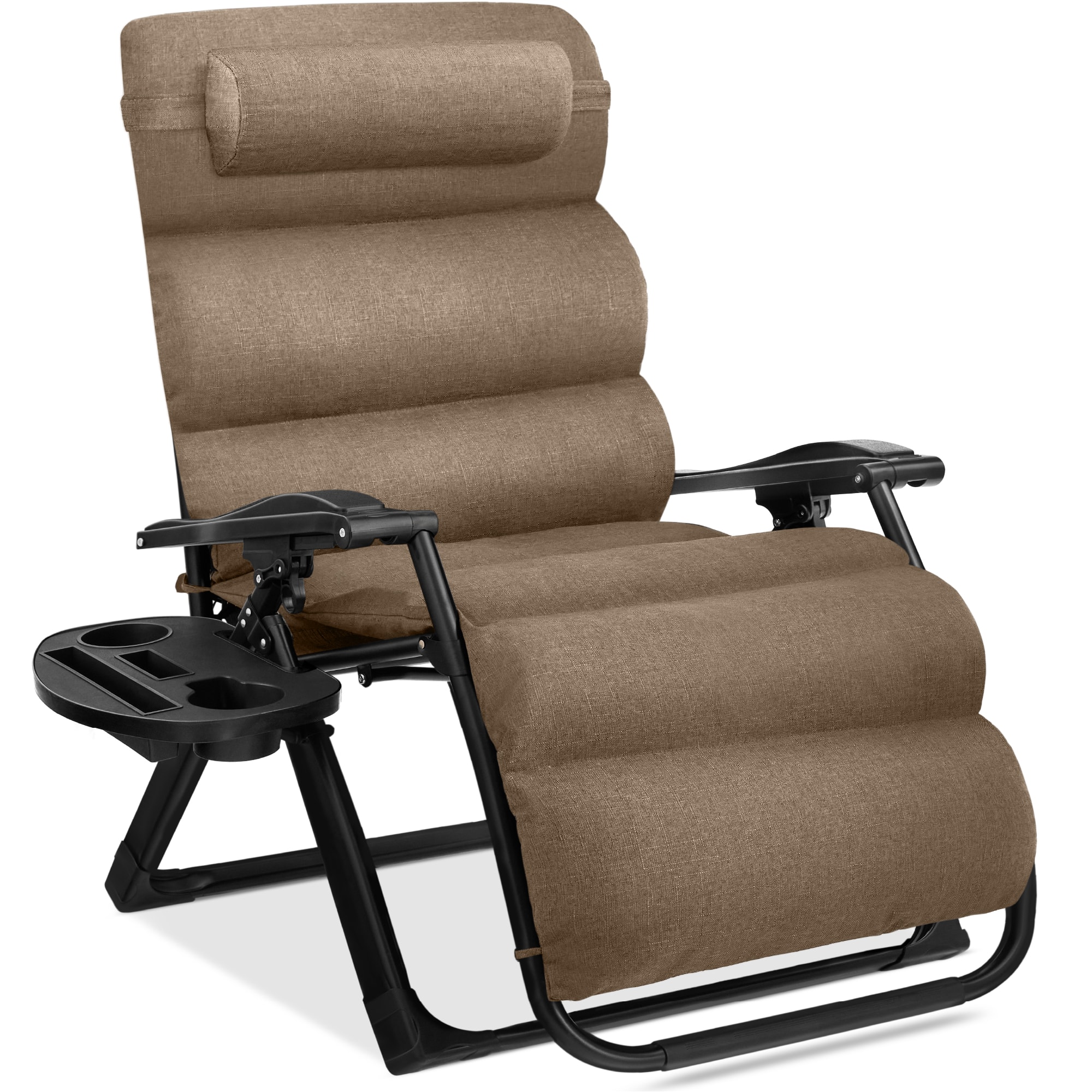 Front. Best Choice Products - Best Choice Products Oversized Zero Gravity Chair, Folding Recliner w/ Removable Cushion, Side Tray - Taupe - Taupe.