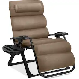 Best Choice Products - Oversized Zero Gravity Chair, Folding Recliner w/ Removable Cushion, Side Tray - Taupe