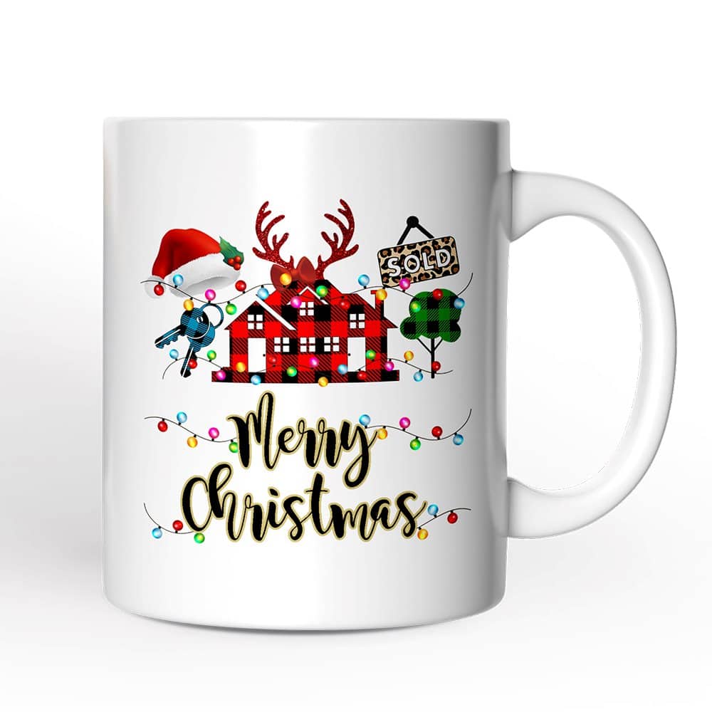 OrnamentallyYou - Realtor Buffalo Plaid Christmas Mug, Gift From Customers - White