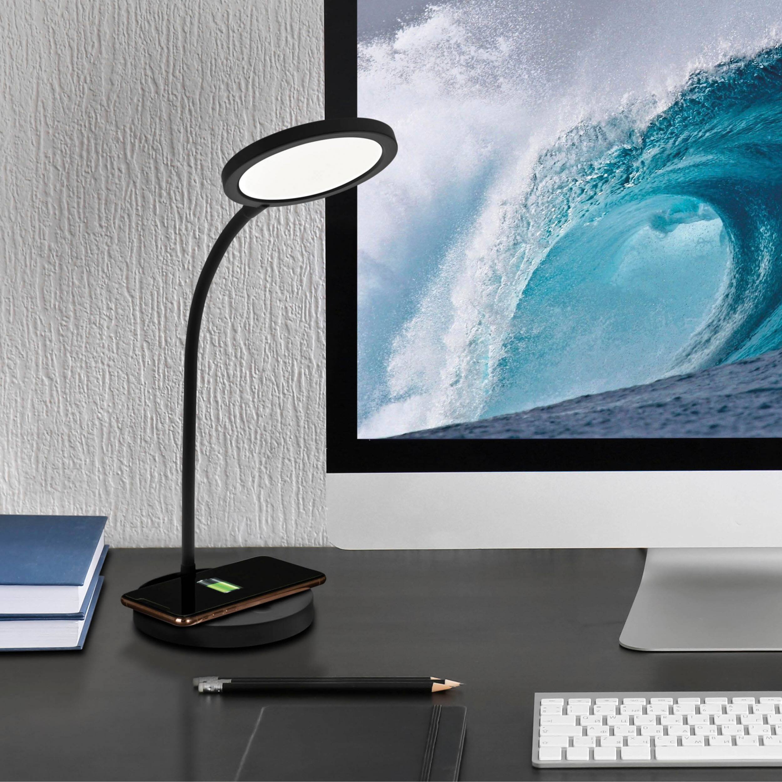 Alt View 14. OttLite - Good Housekeeping Circular LED Desk Lamp w/Wireless Charging - Black - Black.