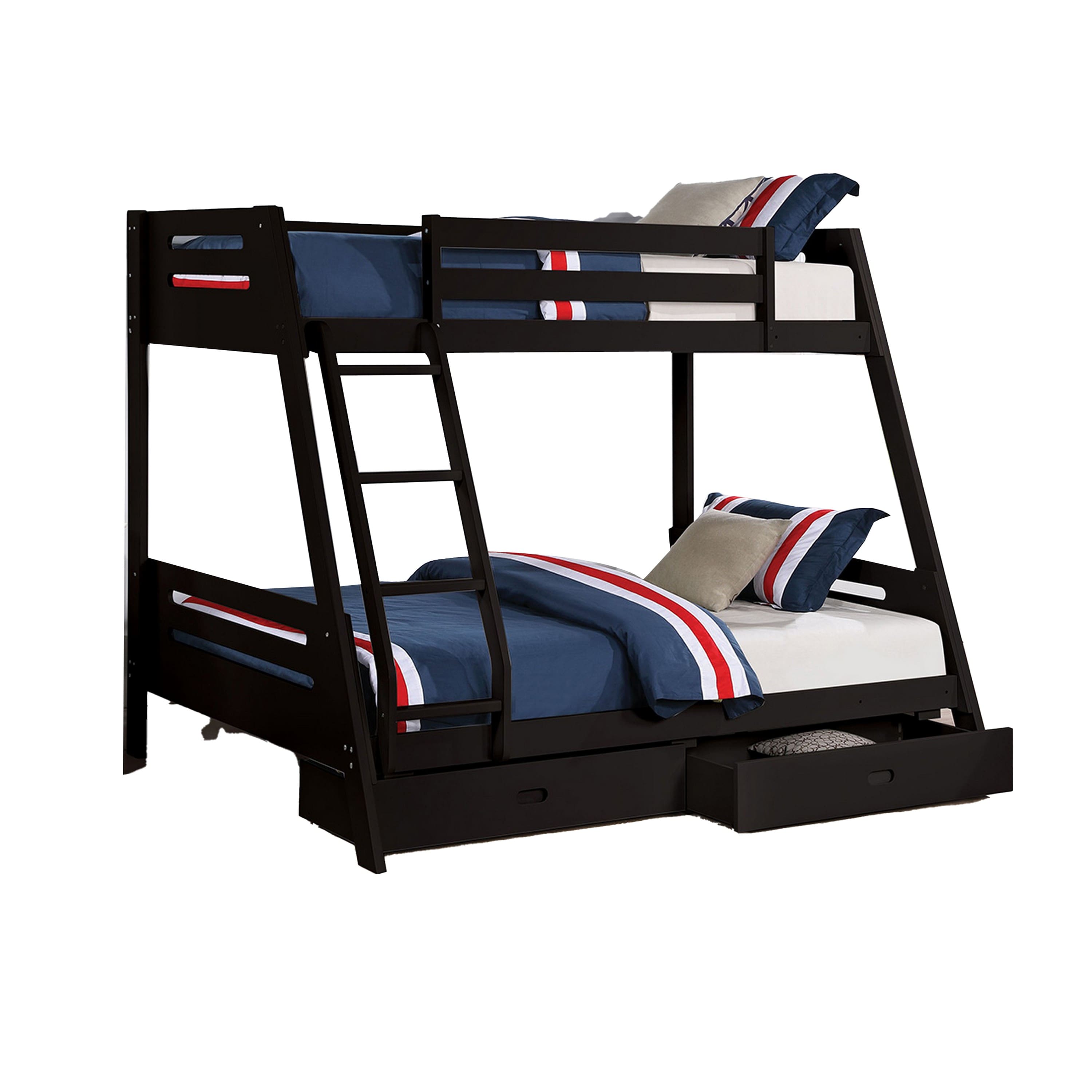 Photos - Bed MANHATTAN Lane - Emily Twin Over Full Bunk  with Ladder, 2 Drawers, Black Solid Wood - Black BM319863 