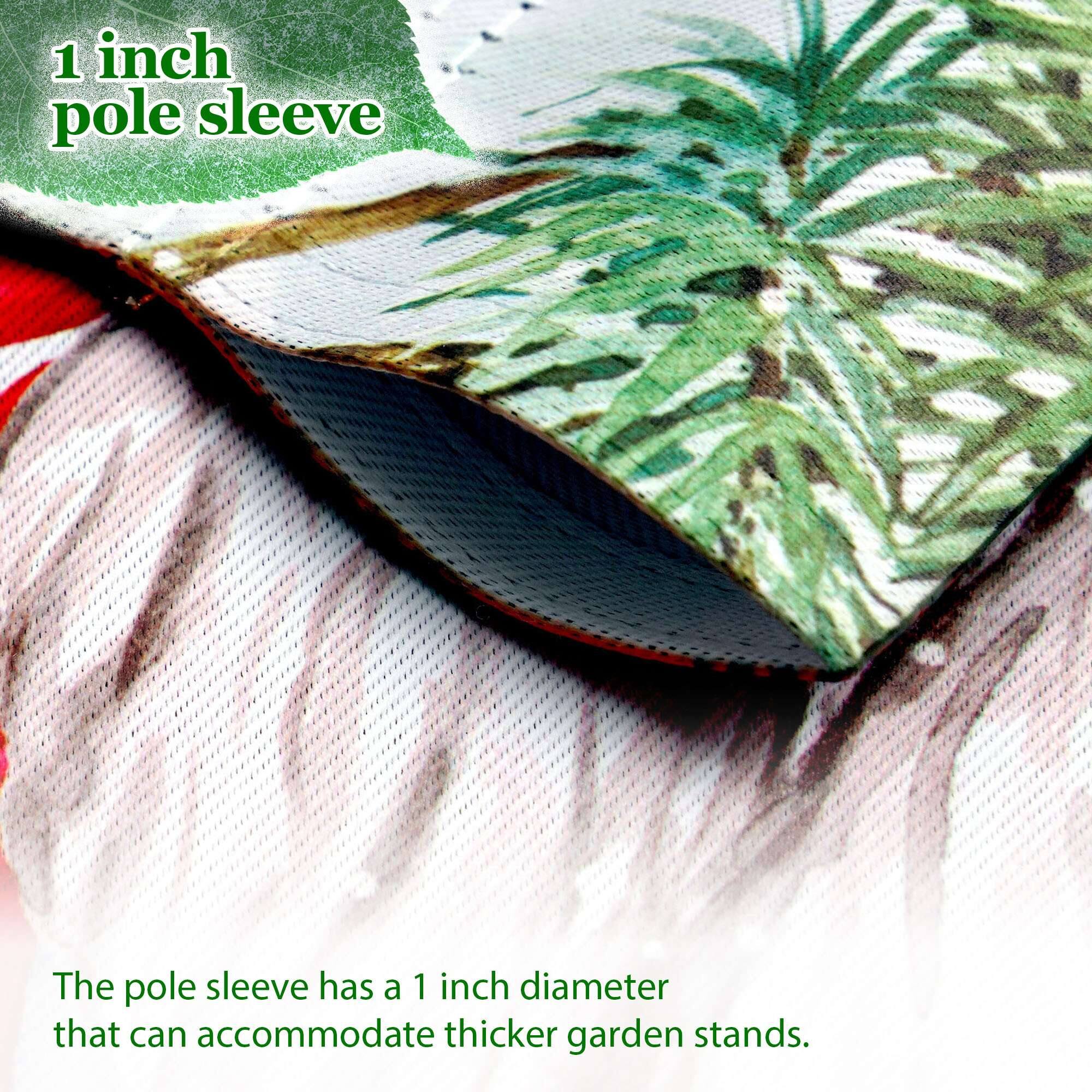 1 inch pole sleeve

The pole sleeve has a 1 inch diameter that can accommodate thicker garden stands.